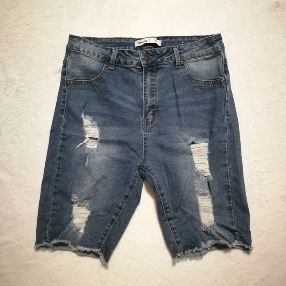 Bluenotes Distressed High Rise Bermuda Jean Shorts - Picture 1 of 4